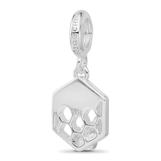 SS Reflections Rh-plated CZ Bee with Honeycomb Dangle Bead