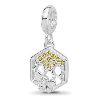 SS Reflections Rh-plated CZ Bee with Honeycomb Dangle Bead