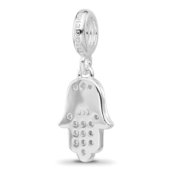 Sterling Silver Reflections Rh-plated Enamel & CZ Hamsa Dangle Bead