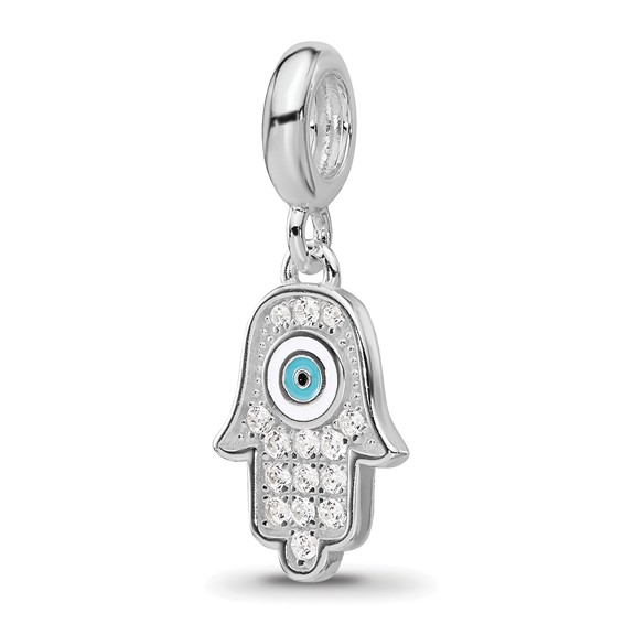Sterling Silver Reflections Rh-plated Enamel & CZ Hamsa Dangle Bead