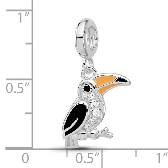 Sterling Silver Reflections Rh-plated Enamel & CZ Toucan Dangle Bead