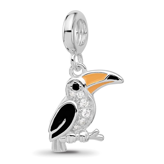 Sterling Silver Reflections Rh-plated Enamel & CZ Toucan Dangle Bead