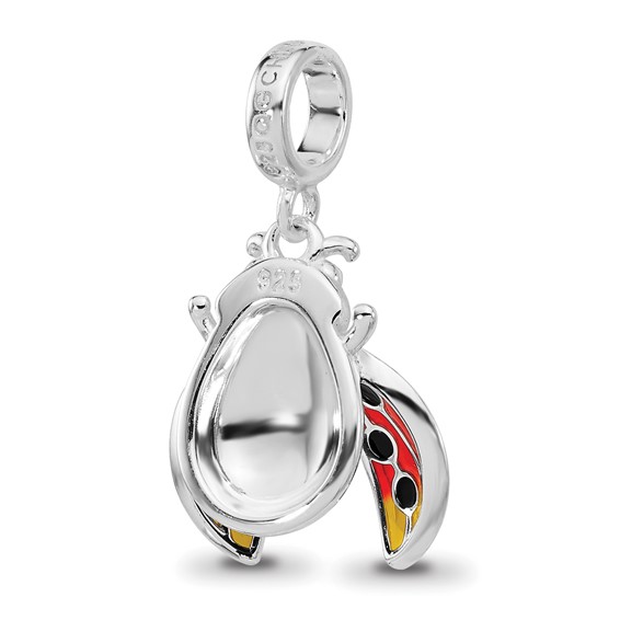Sterling Silver Reflections Rh-plated Enameled Ladybug Dangle Bead