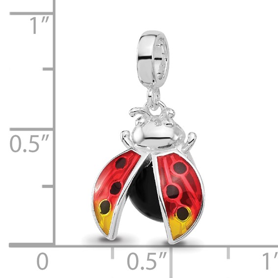 Sterling Silver Reflections Rh-plated Enameled Ladybug Dangle Bead