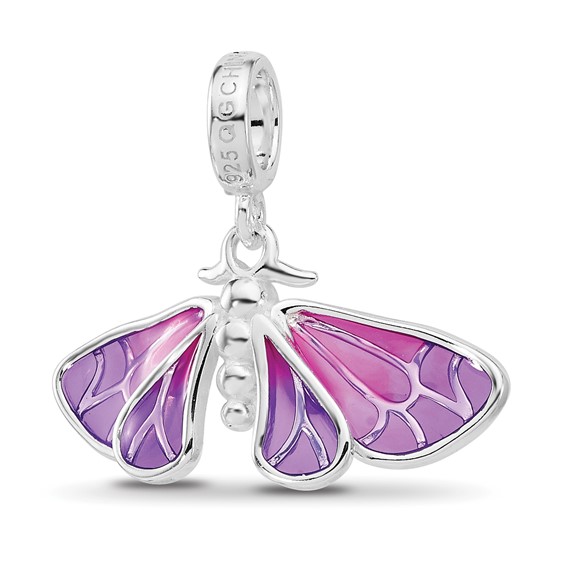 Sterling Silver Reflections Rh-plated Enameled Butterfly Dangle Bead