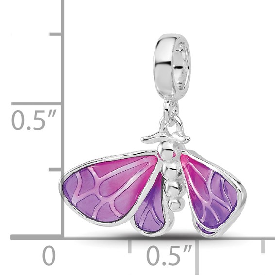 Sterling Silver Reflections Rh-plated Enameled Butterfly Dangle Bead
