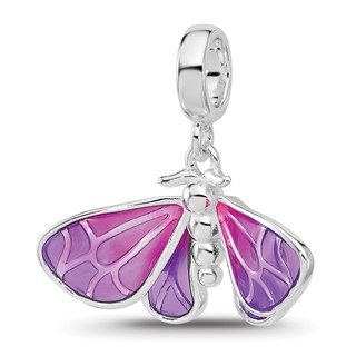 Sterling Silver Reflections Rh-plated Enameled Butterfly Dangle Bead