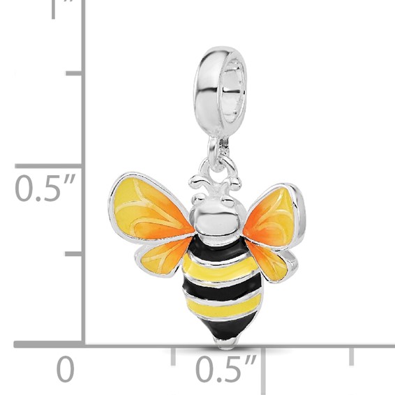 Sterling Silver Reflections Rh-plated Enamel BumbleBee Dangle Bead