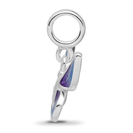 Sterling Silver Reflections Rh-plated Enamel Butterfly Dangle Bead