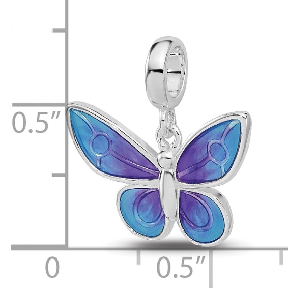 Sterling Silver Reflections Rh-plated Enamel Butterfly Dangle Bead
