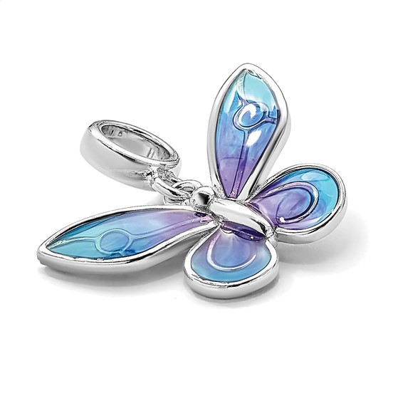 Sterling Silver Reflections Rh-plated Enamel Butterfly Dangle Bead