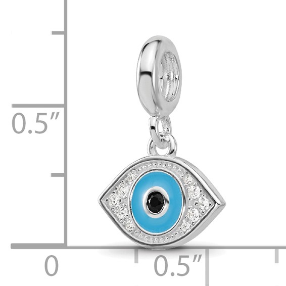 Sterling Silver Reflections Rh-plated Enamel & CZ Eye Dangle Bead