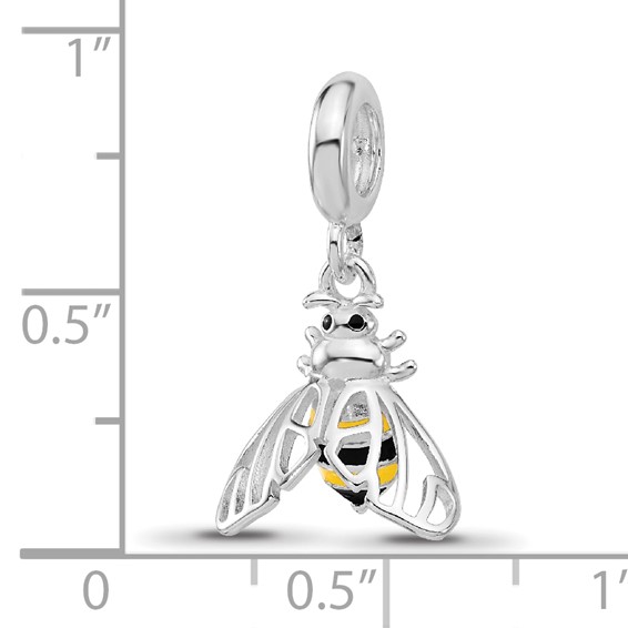 Sterling Silver Reflections Rh-plated Enameled Bee Dangle Bead