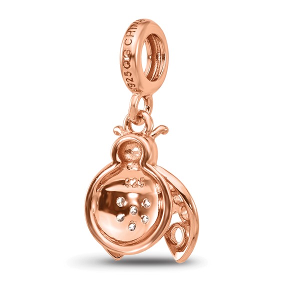Sterling Silver Reflections Rose Gold-plated CZ Lady Bug Dangle Bead