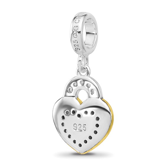 Sterling Silver Reflections Rh-plated Gold-plated CZ Heart Dangle Bead