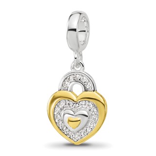 Sterling Silver Reflections Rh-plated Gold-plated CZ Heart Dangle Bead