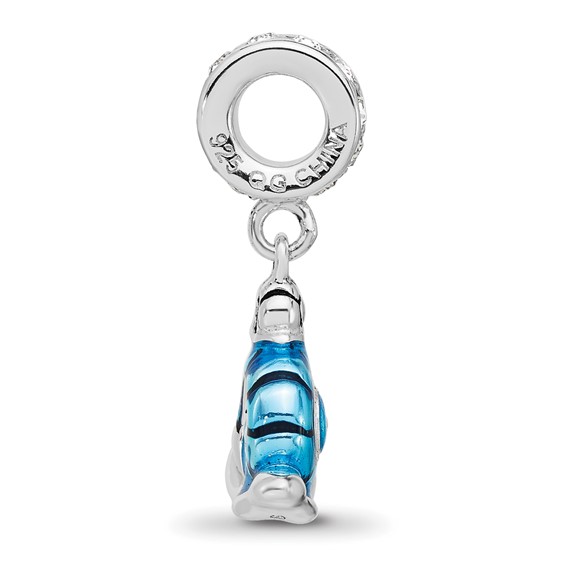 SS Reflections Rhodium-plated Crystal Blue Enamel Snail Dngle Bead