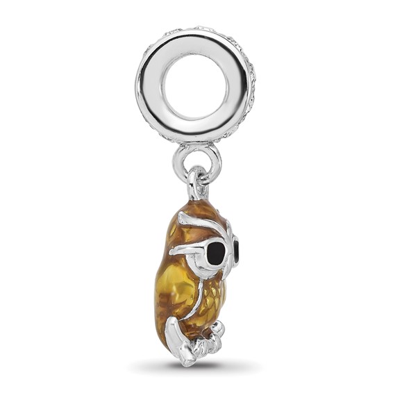 SS Reflections Rhodium-plated Crystal Enameled Owl Dangle Bead