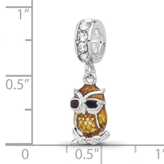 SS Reflections Rhodium-plated Crystal Enameled Owl Dangle Bead