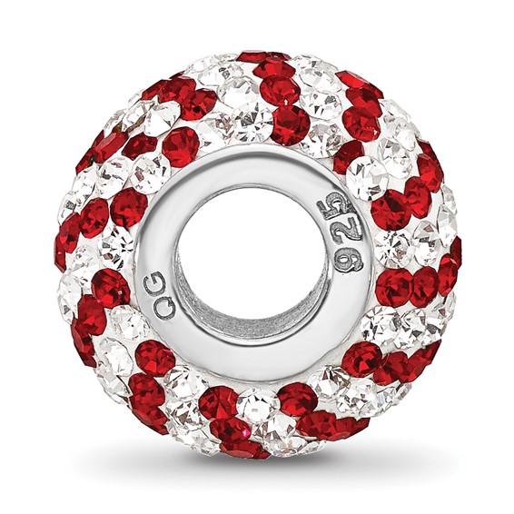 Sterling Silver Reflections RH-plated Red/White Preciosa Crystal Bead
