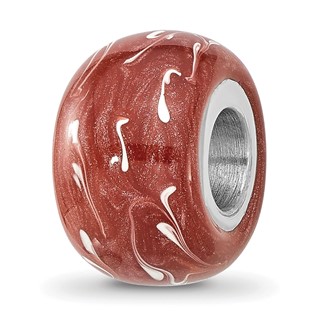 Sterling Silver Reflections Rhodium-plated Dark Coral & White Enamel Bead