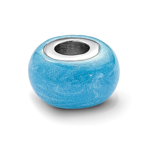 Sterling Silver Reflections Rhodium-plated Light Blue Shimmer Enamel Bead