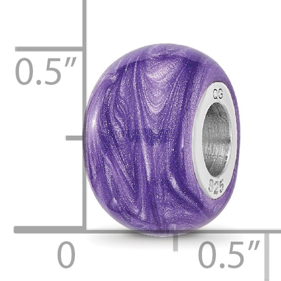 Sterling Silver Reflections Rhodium-plated Shimmer Purple Enameled Bead
