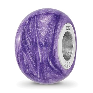 Sterling Silver Reflections Rhodium-plated Shimmer Purple Enameled Bead