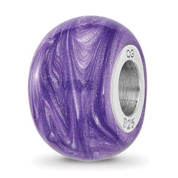 Sterling Silver Reflections Rhodium-plated Shimmer Purple Enameled Bead