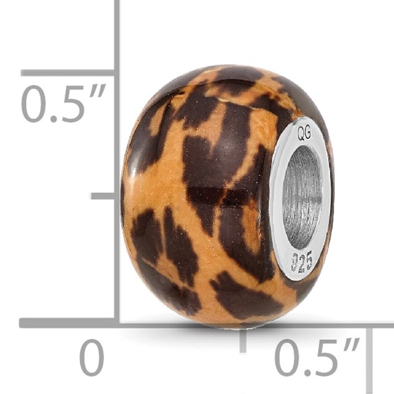 Sterling Silver Reflections Rhodium-plated Leopard Foil Enamel Overlay Bead