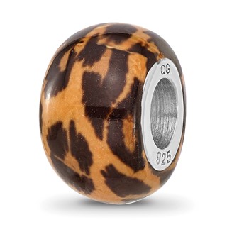 Sterling Silver Reflections Rhodium-plated Leopard Foil Enamel Overlay Bead