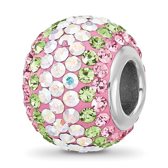 Sterling Silver Reflections RH-plated Pink/Green/Iridecent Preciosa Crystal