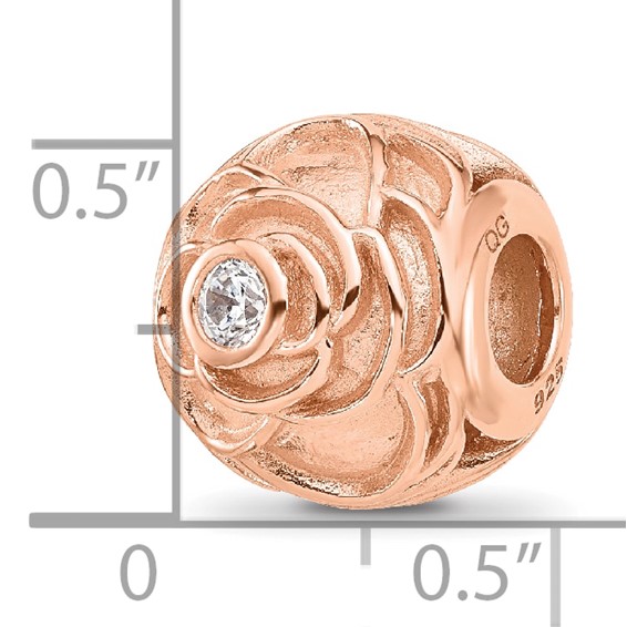 Sterling Silver Reflections Rose Gold-plated CZ Floral Rose Bead
