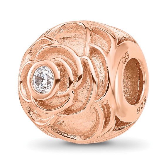 Sterling Silver Reflections Rose Gold-plated CZ Floral Rose Bead