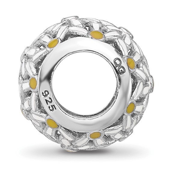 Sterling Silver Reflections Rhodium-plated Enameled Daisys Bead