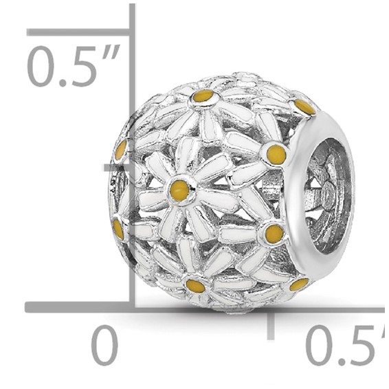 Sterling Silver Reflections Rhodium-plated Enameled Daisys Bead
