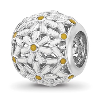 Sterling Silver Reflections Rhodium-plated Enameled Daisys Bead
