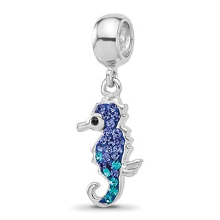 Sterling Silver Reflections RH-plated Seahorse Preciosa Crystal Dangle Bead