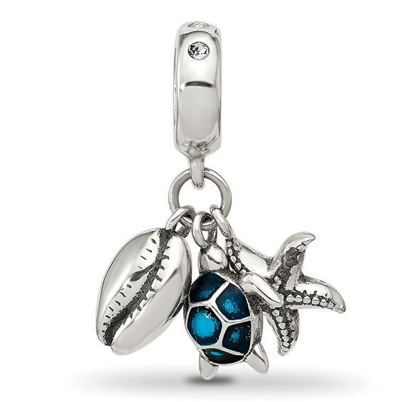 Sterling Silver Reflections Enamel Turtle, Shell & Starfish Dangle Bead
