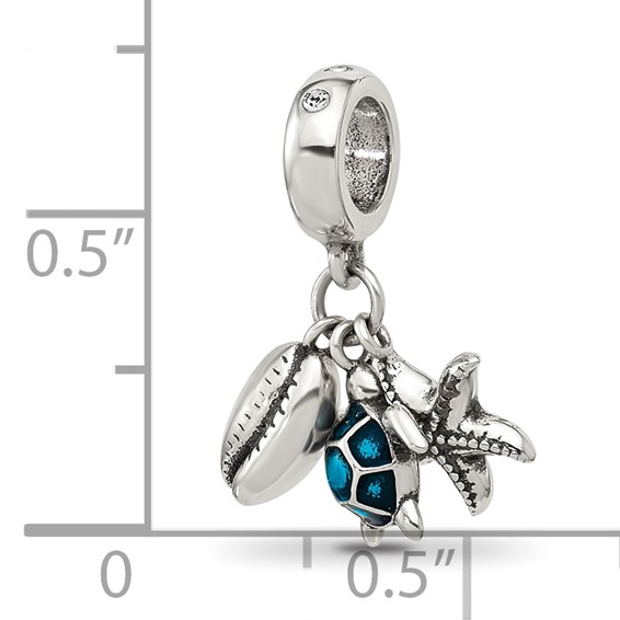 Sterling Silver Reflections Enamel Turtle, Shell & Starfish Dangle Bead