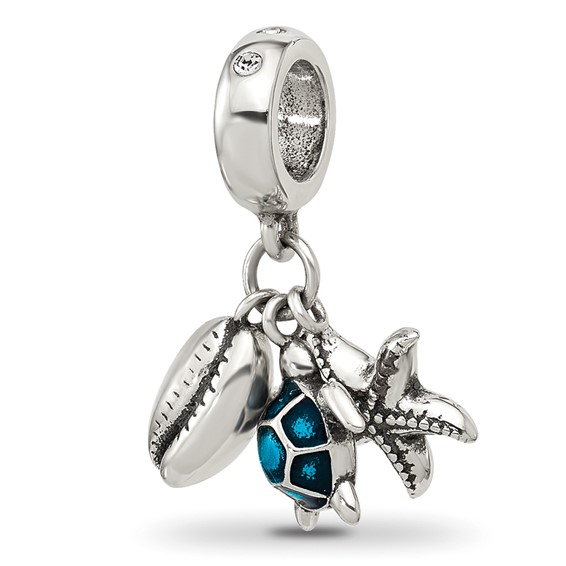 Sterling Silver Reflections Enamel Turtle, Shell & Starfish Dangle Bead