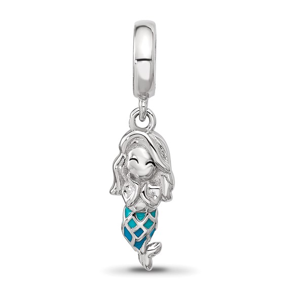 Sterling Silver Reflections Rh-plated Enamel Mermaid Dangle Bead