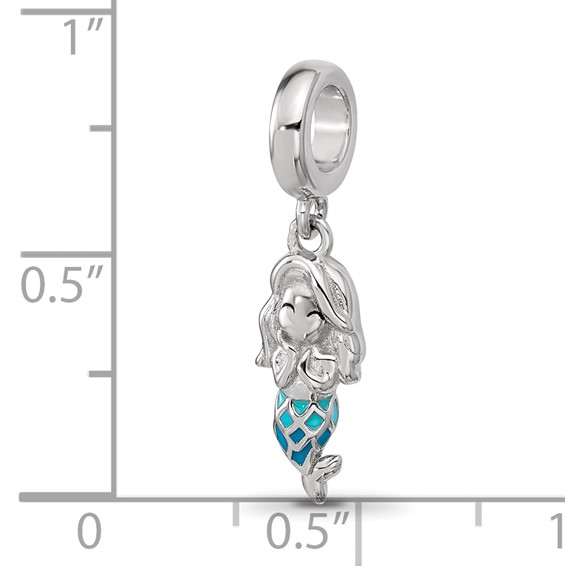 Sterling Silver Reflections Rh-plated Enamel Mermaid Dangle Bead