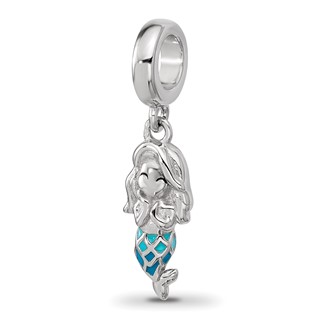 Sterling Silver Reflections Rh-plated Enamel Mermaid Dangle Bead