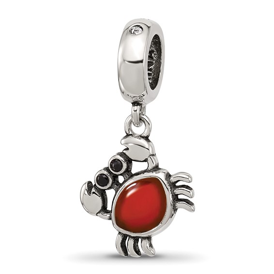 Sterling Silver Reflections Crystal and Enamel Crab Dangle Bead