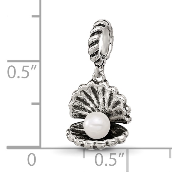 Sterling Silver Reflections Shell With Imitation Pearl Dangle Bead