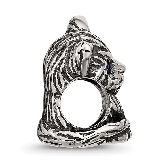 Sterling Silver Reflections Antiqued Cat With Blue Crystals Bead