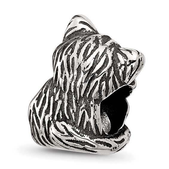 Sterling Silver Reflections Antiqued Cat With Blue Crystals Bead