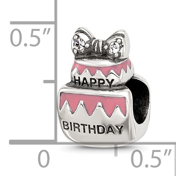 Sterling Silver Reflections Crystal & Enamel Pink Birthday Cake Bead