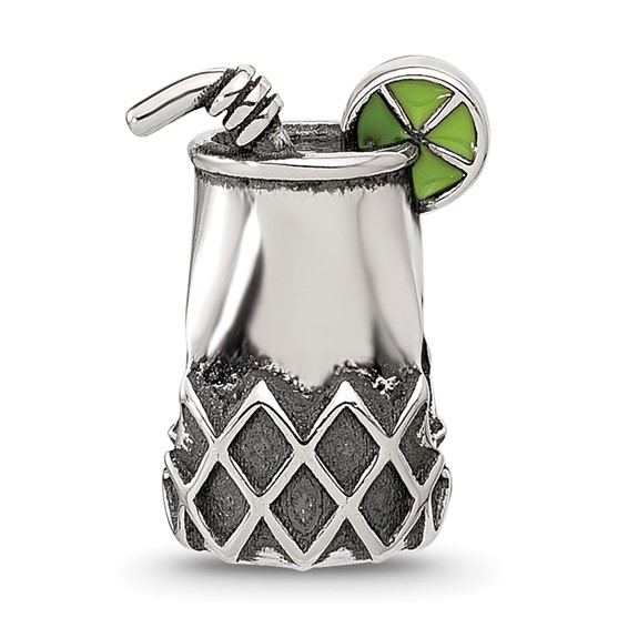 Sterling Silver Reflections Enamel Lime In Fancy Drink Bead